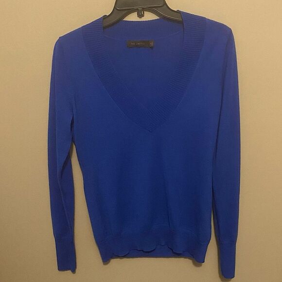 The Limited Merino Wool Blend Lightweight V-Neck Sweater Royal Blue Size Medium - Picture 1 of 5
